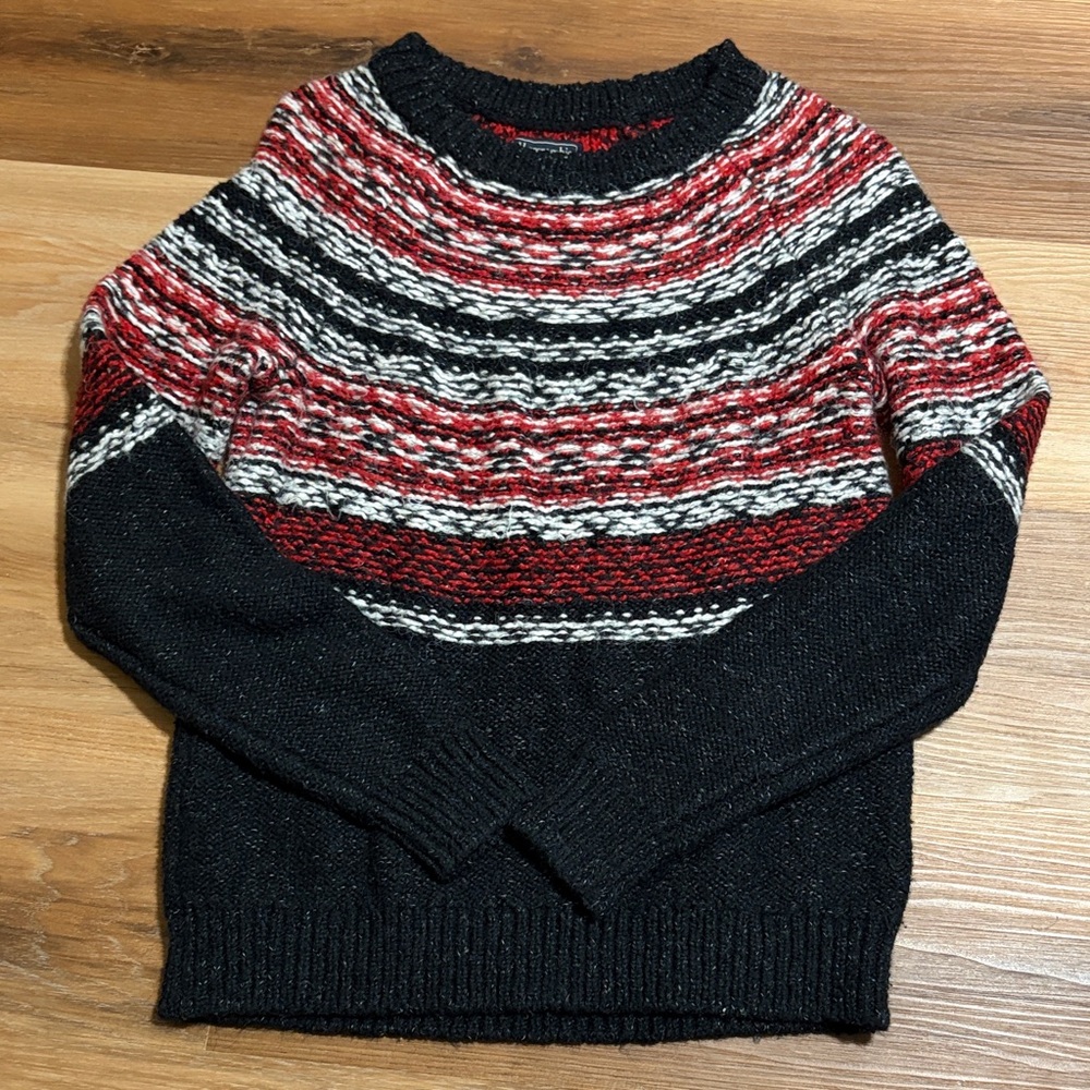 Abercrombie & Fitch Men's Crewneck Sweater - Black and Red Stripes